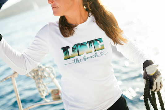 Love The Beach Long Sleeve Custom Tee Shirts, Beach T-Shirts, Casual Tee Shirts