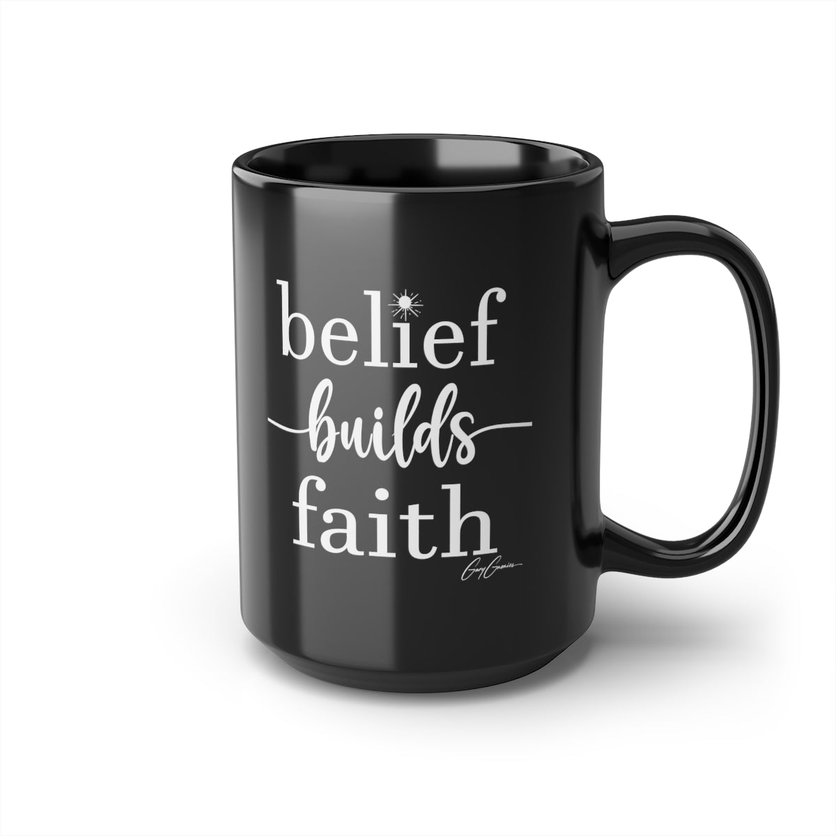 Belief Builds Faith Black Ceramic Coffee Mug, 15oz