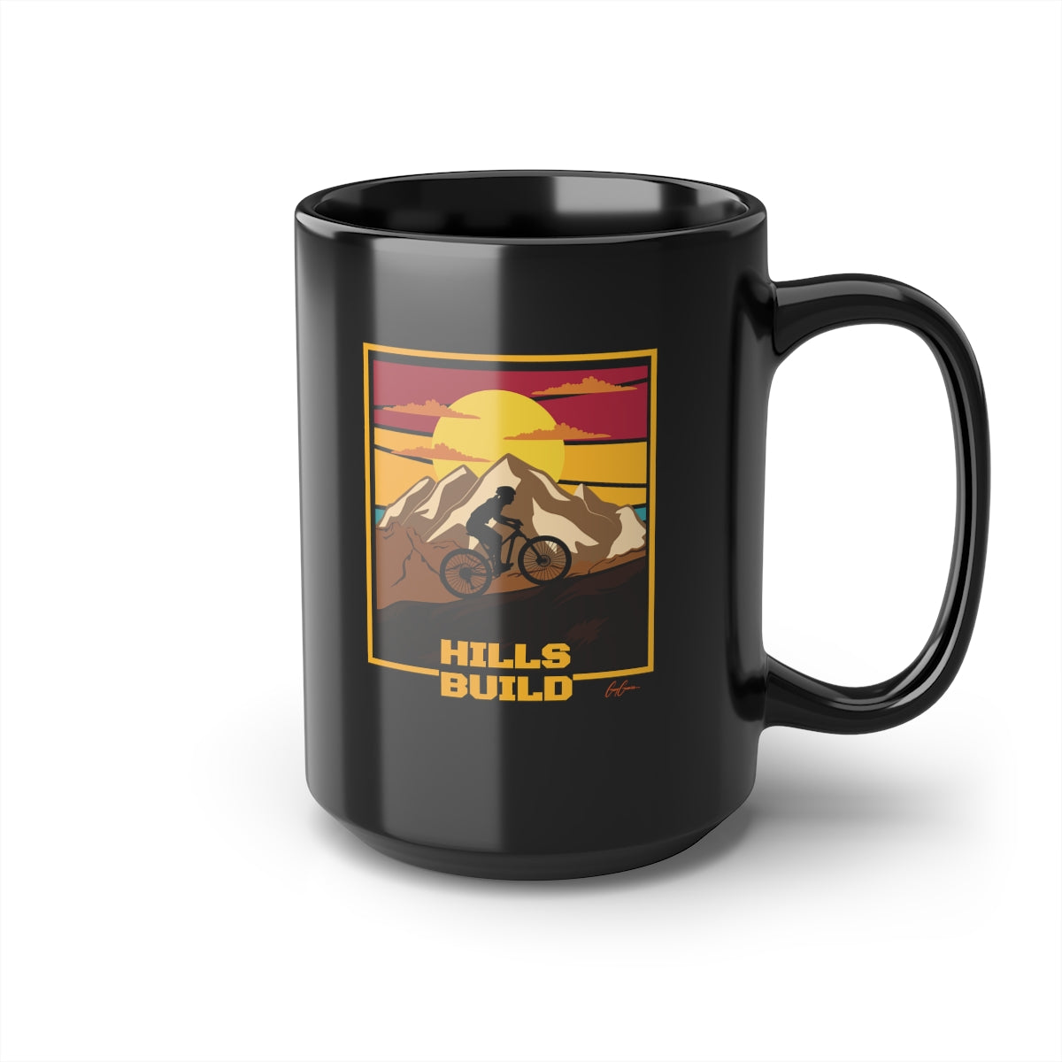 Hills Build Ceramic Black Cycling Coffee Mug, 15oz