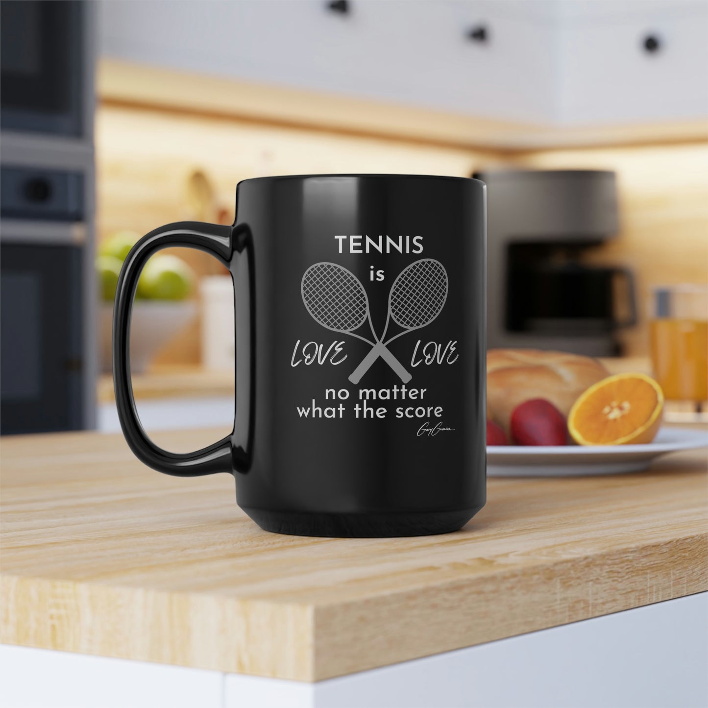 Tennis is Love Love Black Ceramic Coffee Mug, 15oz