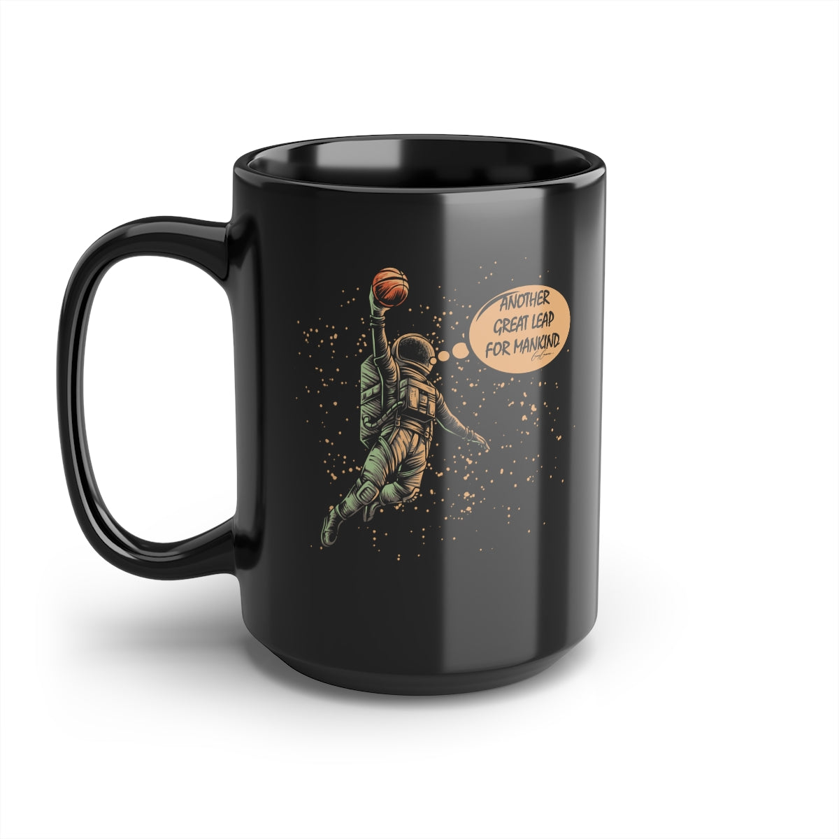 Another Great Leap for Mankind Basketball Black Ceramic Coffee Mug, 15oz