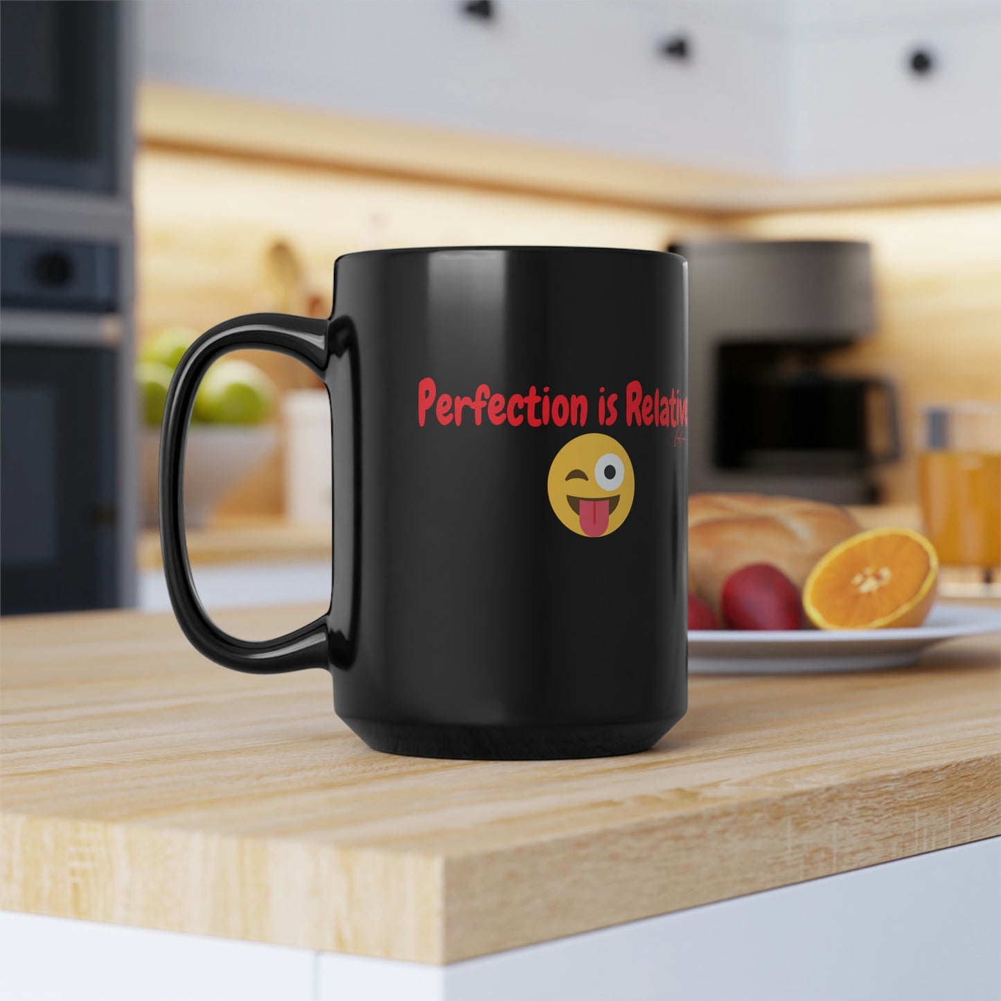 Perfection is Relative Black Ceramic Coffee Mug, 15oz