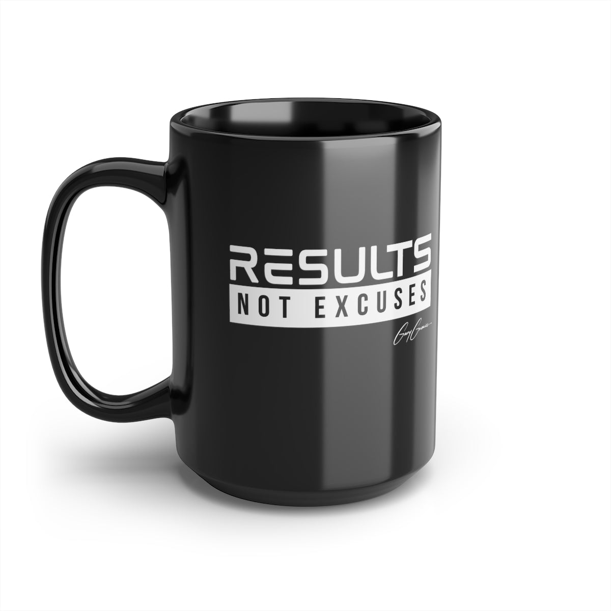 Results Not Excuses Black Ceramic Motivational Coffee Mug, 15oz