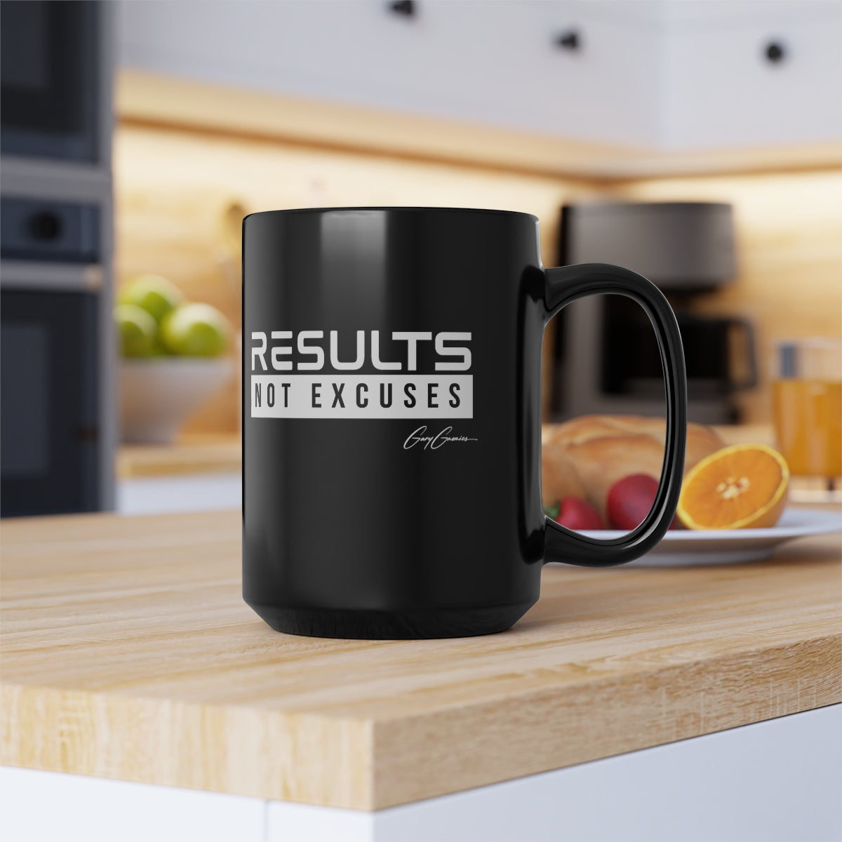 Results Not Excuses Black Ceramic Motivational Coffee Mug, 15oz