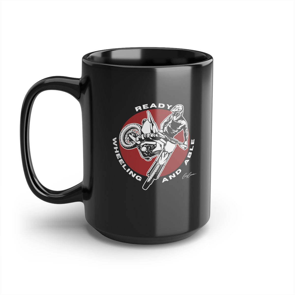 Ready Wheeling Able Black Ceramic Motocross Coffee Mug, 15oz