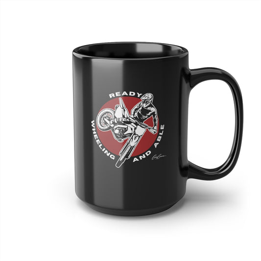 Ready Wheeling Able Black Ceramic Motocross Coffee Mug, 15oz