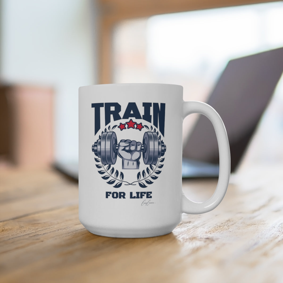 Train for Life White Ceramic Motivational Coffee Mug 15oz