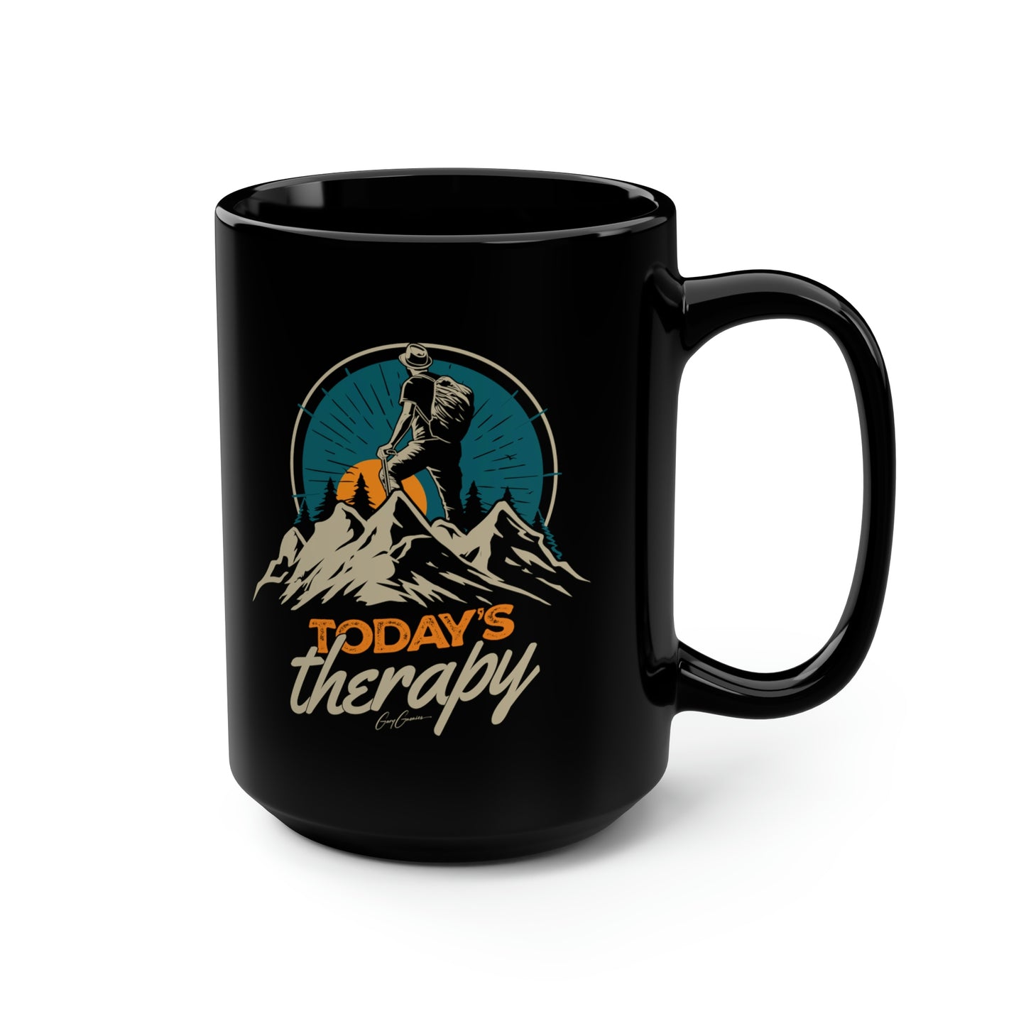 Today's Therapy Hiking Black Ceramic Coffee Mug 15 oz