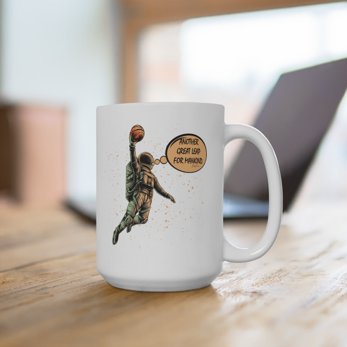 Another Great Leap for Mankind Basketball White Ceramic Coffee Mug 15oz