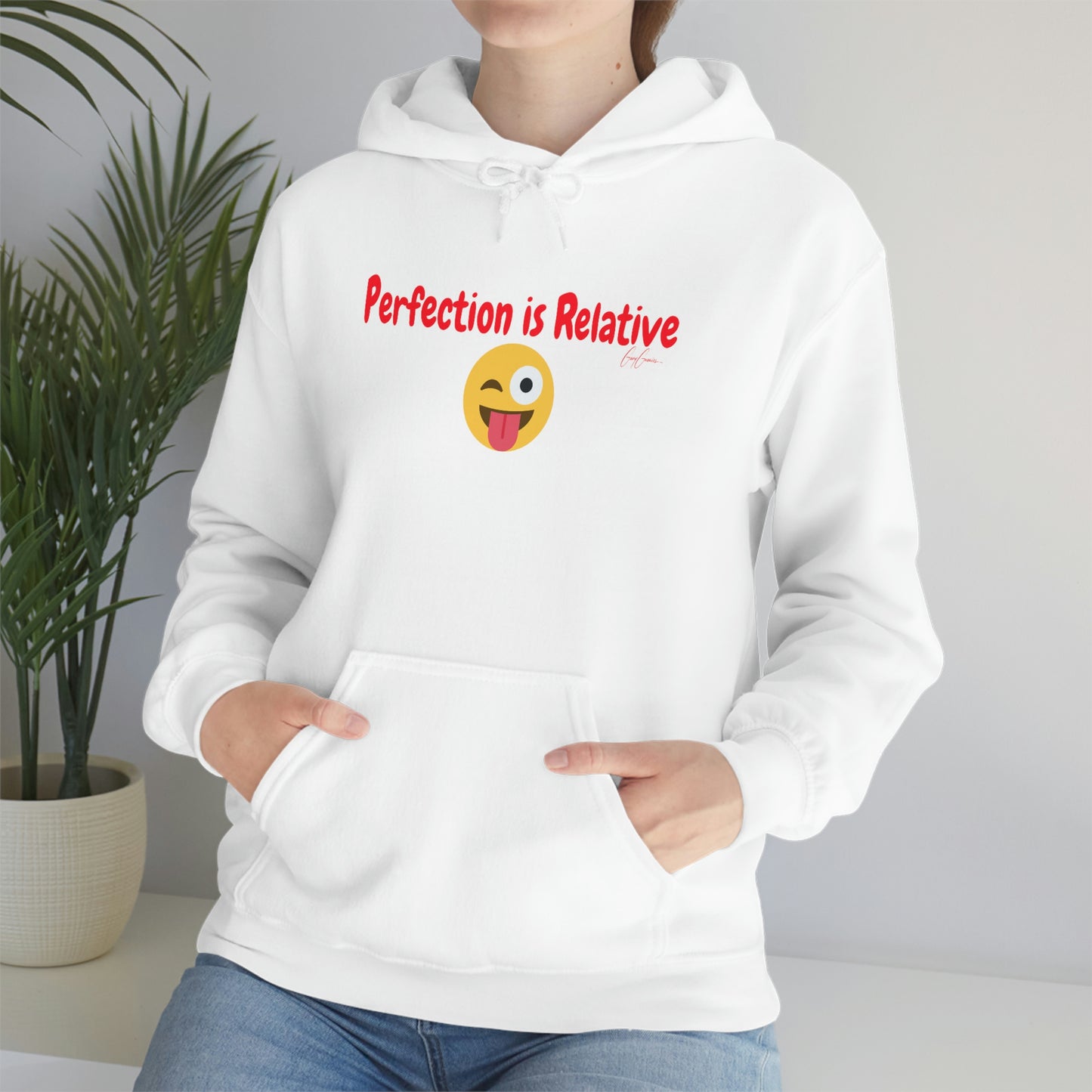 woman-wearing-trendy-hoodie-with-funny-quote-perfection-is-relative