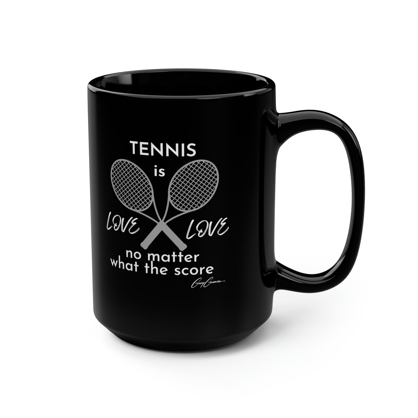 Tennis is Love Love Black Ceramic Coffee Mug, 15oz