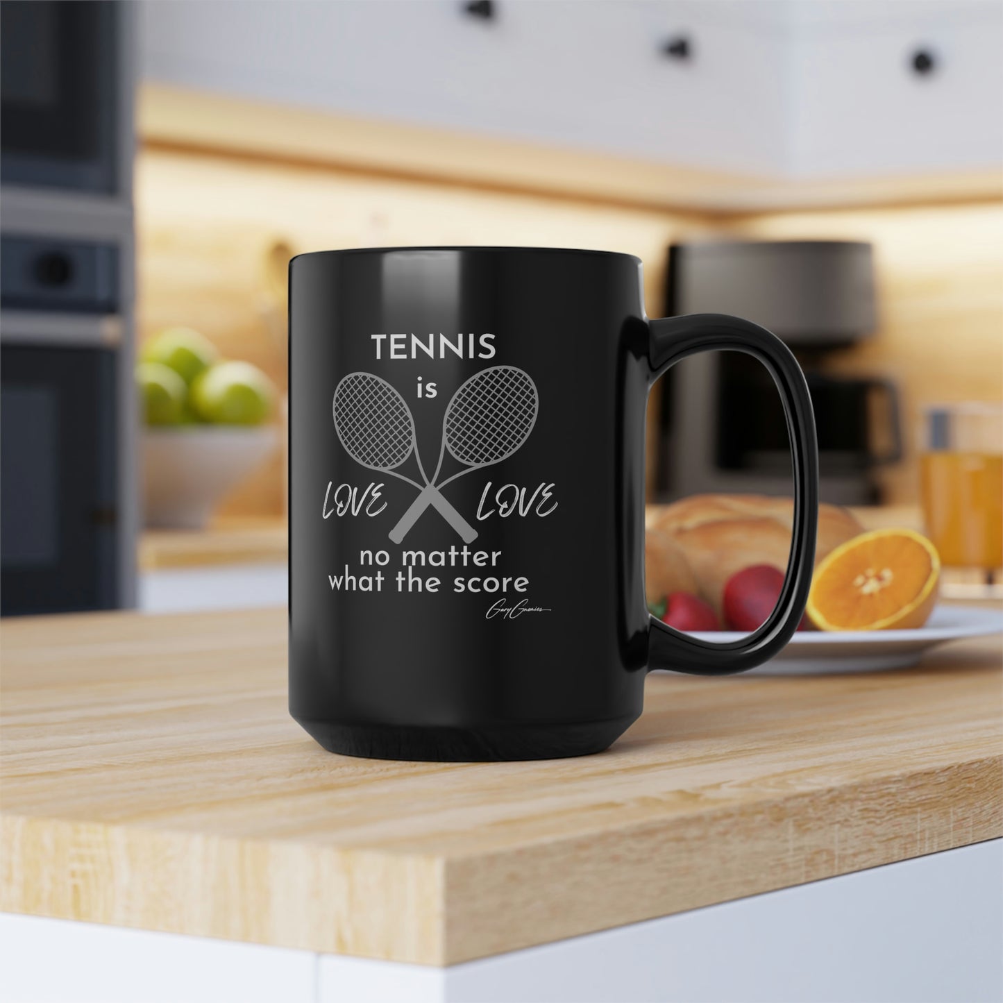 Tennis is Love Love Black Ceramic Coffee Mug, 15oz